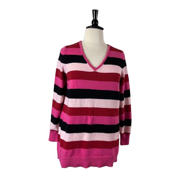 Lane Bryant Sweater V-neck Long Sleeves Pink Red Stripes Women’s Size 14/16 - Picture 11 of 11